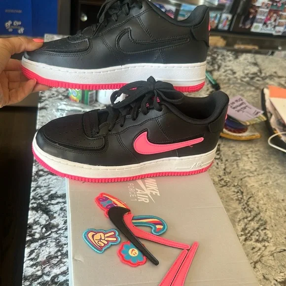 Nike Black and Pink Air Force One interchangeable Low-Top Sneakers - Picture 1 of 10